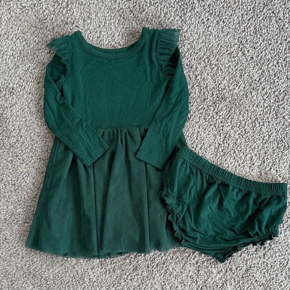 Little Sleepies PLAY Green Long Sleeve Dress with Bloomers - 12-18Months